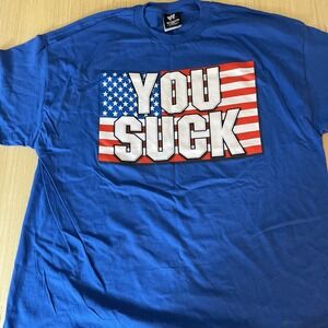 WWE Kurt Angle YOU SUCK  two words for our enemies 2XL‎ blue T-shirt, double NOS